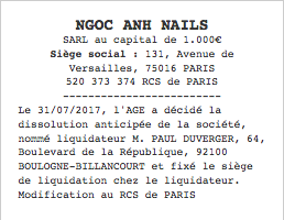 publication legale dissolution sarl